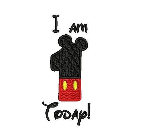 I am 1 Today Mickey Mouse inspired digital embroidery machine design size 1.97x4.55 inches instant download multiple file formats