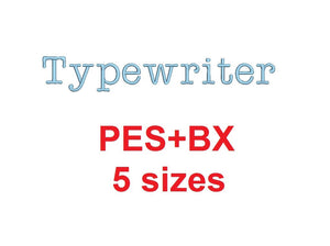 Typewriter embroidery font formats bx (which converts to 17 machine formats), + pes, Sizes 0.25 (1/4), 0.50 (1/2), 1, 1.5 and 2"