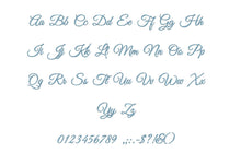 Elegant Script embroidery font formats bx (which converts to 17 machine formats), + pes, Sizes 0.25 (1/4), 0.50 (1/2), 1, 1.5 and 2"