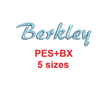 Berkley embroidery font formats bx (which converts to 17 machine formats), + pes, Sizes 0.25 (1/4), 0.50 (1/2), 1, 1.5 and 2"