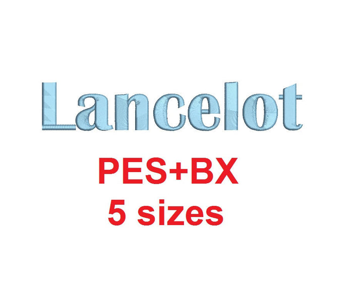 Lancelot embroidery font formats bx (which converts to 17 machine formats), + pes, Sizes 0.25 (1/4), 0.50 (1/2), 1, 1.5 and 2