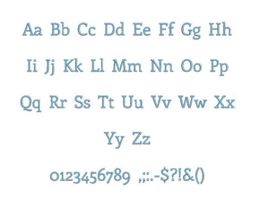 Enriqueta embroidery font formats bx (which converts to 17 machine formats), + pes, Sizes 0.25 (1/4), 0.50 (1/2), 1, 1.5 and 2"