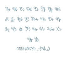 Ballerina Script embroidery BX font Sizes 0.25 (1/4), 0.50 (1/2), 1, 1.5, 2, 2.5, 3, 3.5, 4, 4.5, 5, 5.5, 6, 6.5, and 7 inches