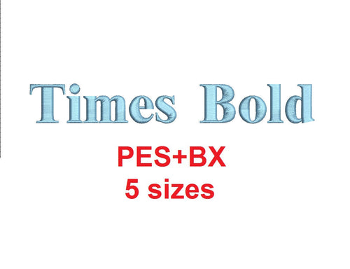 Times bold embroidery font formats bx (which converts to 17 machine formats), + pes, Sizes 0.25 (1/4), 0.50 (1/2), 1, 1.5 and 2
