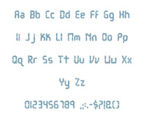 LCD embroidery font formats bx (which converts to 17 machine formats), + pes, Sizes 0.25 (1/4), 0.50 (1/2), 1, 1.5 and 2"