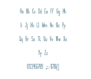 Montenegro embroidery font formats bx (which converts to 17 machine formats), + pes, Sizes 0.25 (1/4), 0.50 (1/2), 1, 1.5 and 2"