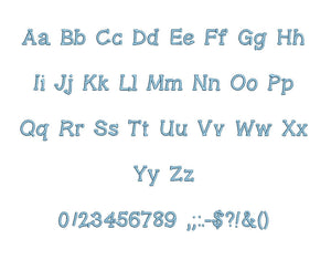 Scholar Serif embroidery font formats bx (which converts to 17 machine formats), + pes, Sizes 0.25 (1/4), 0.50 (1/2), 1, 1.5 and 2"