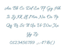 Allura Script embroidery font formats bx (which converts to 17 machine formats), + pes, Sizes 0.25 (1/4), 0.50 (1/2), 1, 1.5 and 2"