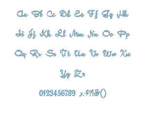 Quigley Wiggly Script embroidery font formats bx (which converts to 17 machine formats), + pes, Sizes 0.25 (1/4), 0.50 (1/2), 1, 1.5 and 2"