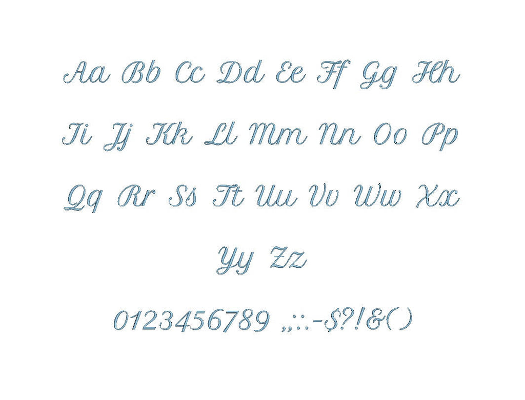 Slim Elegant Script embroidery font formats bx (which converts to 17 m ...