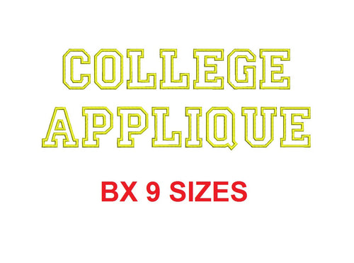 College Applique BX font Sizes  1, 1.5, 2, 2.5, 3, 3.5, 4, 4.5, and 5 inches