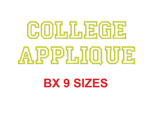 College Applique BX font Sizes  1, 1.5, 2, 2.5, 3, 3.5, 4, 4.5, and 5 inches
