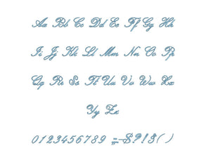 Poetic script embroidery font formats bx (which converts to 17 machine formats), + pes, Sizes 0.25 (1/4), 0.50 (1/2), 1, 1.5 and 2"