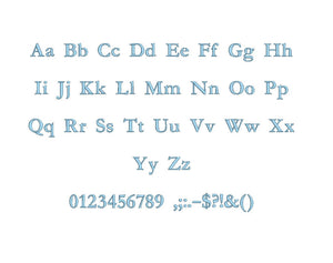 Garamond embroidery font formats bx (which converts to 17 machine formats), + pes, Sizes 0.25 (1/4), 0.50 (1/2), 1, 1.5 and 2"