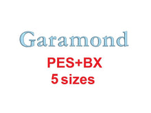 Garamond embroidery font formats bx (which converts to 17 machine formats), + pes, Sizes 0.25 (1/4), 0.50 (1/2), 1, 1.5 and 2"