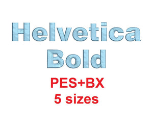 Helvetica Bold embroidery font formats bx (which converts to 17 machine formats), + pes, Sizes 0.25 (1/4), 0.50 (1/2), 1, 1.5 and 2"