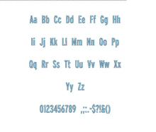 Street Block embroidery font formats bx (which converts to 17 machine formats), + pes, Sizes 0.25 (1/4), 0.50 (1/2), 1, 1.5 and 2"