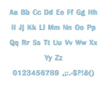 Lancelot embroidery font formats bx (which converts to 17 machine formats), + pes, Sizes 0.25 (1/4), 0.50 (1/2), 1, 1.5 and 2"