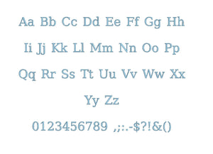 Bitstream embroidery font formats bx (which converts to 17 machine formats), + pes, Sizes 0.25 (1/4), 0.50 (1/2), 1, 1.5 and 2"