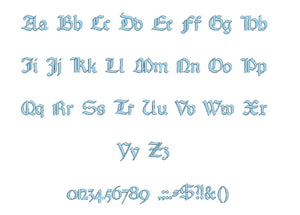 Achtung embroidery font formats bx (which converts to 17 machine formats), + pes, Sizes 0.50 (1/2), 0.75 (3/4), 1, 1.5 and 2"