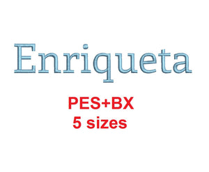 Enriqueta embroidery font formats bx (which converts to 17 machine formats), + pes, Sizes 0.25 (1/4), 0.50 (1/2), 1, 1.5 and 2"