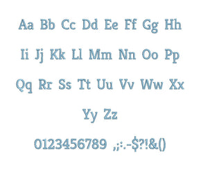 Kreon embroidery font formats bx (which converts to 17 machine formats), + pes, Sizes 0.25 (1/4), 0.50 (1/2), 1, 1.5 and 2"