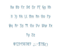 Cryptic embroidery font formats bx (which converts to 17 machine formats), + pes, Sizes 0.25 (1/4), 0.50 (1/2), 1, 1.5 and 2"