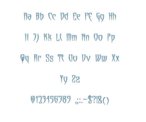 Cryptic embroidery font formats bx (which converts to 17 machine formats), + pes, Sizes 0.25 (1/4), 0.50 (1/2), 1, 1.5 and 2"
