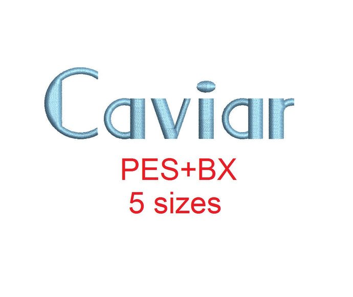Caviar embroidery font formats bx (which converts to 17 machine formats), + pes, Sizes 0.50 (1/2), 0.75 (3/4), 1, 1.5 and 2