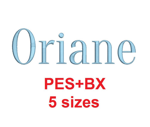 Oriane embroidery font formats bx (which converts to 17 machine formats), + pes, Sizes 0.25 (1/4), 0.50 (1/2), 1, 1.5 and 2