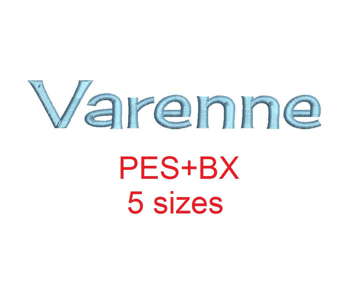 Varenne embroidery font formats bx (which converts to 17 machine formats), + pes, Sizes 0.50 (1/2), 0.75 (3/4), 1, 1.5 and 2