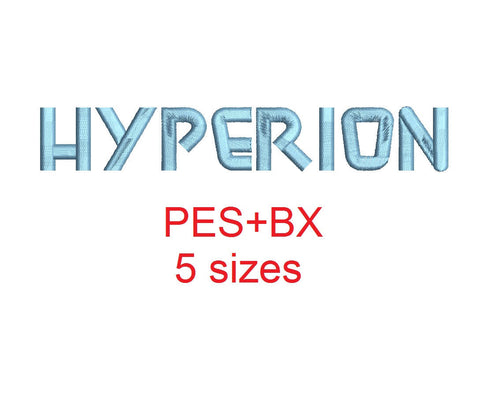 Hyperion embroidery font formats bx (which converts to 17 machine formats), + pes, Sizes 0.50 (1/2), 0.75 (3/4), 1, 1.5 and 2