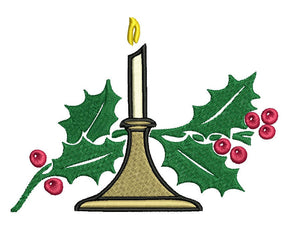 Christmas Candle embroidery design formats bx (17 machine formats), + pes, Sizes 3, 3.5, 3.8 (4x4 hoop), 4.5, 5, 5.5, and 6 inches