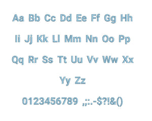 Ozamis embroidery font formats bx (which converts to 17 machine formats), + pes, Sizes 0.25 (1/4), 0.50 (1/2), 1, 1.5 and 2"