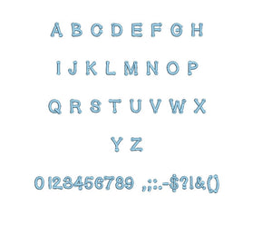 Scholar Dot embroidery font formats bx (which converts to 17 machine formats), + pes, Sizes 0.25 (1/4), 0.50 (1/2), 1, 1.5 and 2"