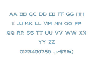 Copperplate embroidery BX font Sizes 0.25 (1/4), 0.50 (1/2), 1, 1.5, 2, 2.5, 3, 3.5, 4, 4.5, 5, 5.5, 6, 6.5, and 7 inches