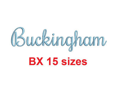 Buckingham embroidery BX font Sizes 0.25 (1/4), 0.50 (1/2), 1, 1.5, 2, 2.5, 3, 3.5, 4, 4.5, 5, 5.5, 6, 6.5, and 7 inches