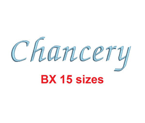 Chancery embroidery BX font Sizes 0.25 (1/4), 0.50 (1/2), 1, 1.5, 2, 2.5, 3, 3.5, 4, 4.5, 5, 5.5, 6, 6.5, and 7 inches