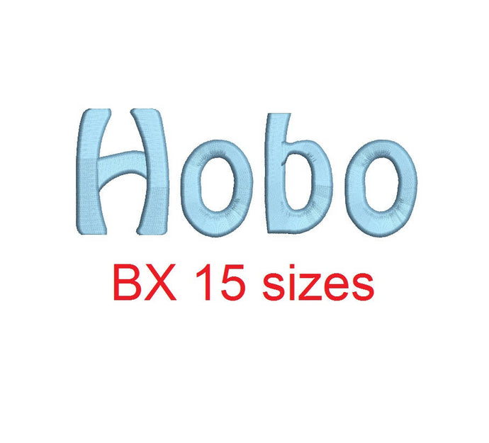 Hobo embroidery BX font Sizes 0.25 (1/4), 0.50 (1/2), 1, 1.5, 2, 2.5, 3, 3.5, 4, 4.5, 5, 5.5, 6, 6.5, and 7 inches