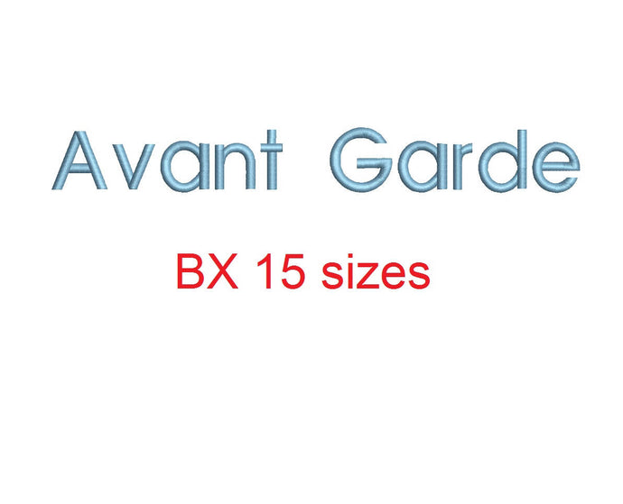 Avant Garde BX font Sizes 0.25 (1/4), 0.50 (1/2), 1, 1.5, 2, 2.5, 3, 3.5, 4, 4.5, 5, 5.5, 6, 6.5, and 7 inches