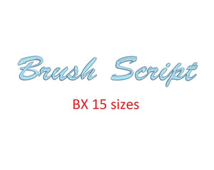 Brush Script embroidery BX font Sizes 0.25 (1/4), 0.50 (1/2), 1, 1.5, 2, 2.5, 3, 3.5, 4, 4.5, 5, 5.5, 6, 6.5, and 7 inches