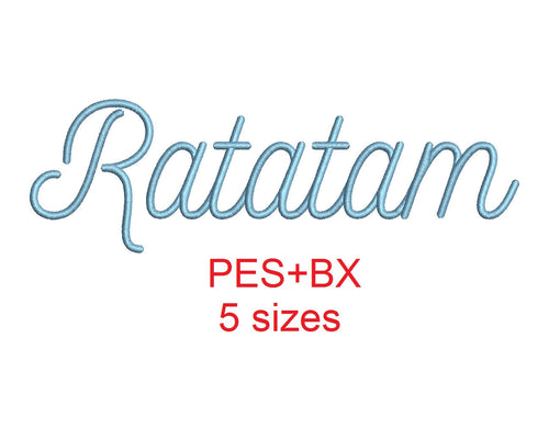 Ratatam embroidery font formats bx (which converts to 17 machine formats), + pes, Sizes 0.50 (1/2), 0.75 (3/4), 1, 1.5 and 2