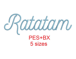 Ratatam embroidery font formats bx (which converts to 17 machine formats), + pes, Sizes 0.50 (1/2), 0.75 (3/4), 1, 1.5 and 2"