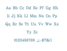 Schoolbook embroidery BX font Sizes 0.25 (1/4), 0.50 (1/2), 1, 1.5, 2, 2.5, 3, 3.5, 4, 4.5, 5, 5.5, 6, 6.5, and 7 inches