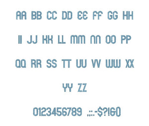Runway embroidery font formats bx (which converts to 17 machine formats), + pes, Sizes 0.50 (1/2), 0.75 (3/4), 1, 1.5 and 2"