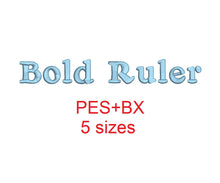 Bold Ruller embroidery font formats bx (which converts to 17 machine formats), + pes, Sizes 0.50 (1/2), 0.75 (3/4), 1, 1.5 and 2"