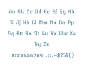 Cardigan embroidery font formats bx (which converts to 17 machine formats), + pes, Sizes 0.50 (1/2), 0.75 (3/4), 1, 1.5 and 2"