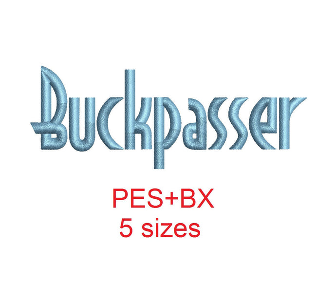 Buckpasser embroidery font formats bx (which converts to 17 machine formats), + pes, Sizes 0.50 (1/2), 0.75 (3/4), 1, 1.5 and 2