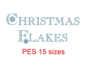 Christmas Flakes embroidery font PES format 15 Sizes instant download