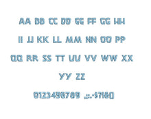 Hyperion embroidery font formats bx (which converts to 17 machine formats), + pes, Sizes 0.50 (1/2), 0.75 (3/4), 1, 1.5 and 2"